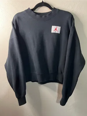 Jordan Nike Flight Black Fleece Loose Fit Crewneck Pullover Sweatshirt Red Logo thumbnail 2
