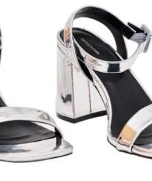 PrettyLittleThing Silver Mirror Block Heel Sandals thumbnail 1