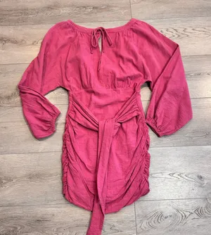 Free People‎ The Only One Mini Dress Pink Ruched Tie Neck Size XS Xsmall thumbnail 1