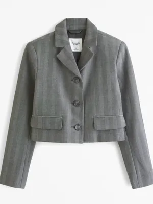 NWOT Abercrombie & Fitch Gray Pinstripe Cropped Blazer thumbnail 1