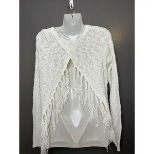 American Eagle Outfitters Sweater Womens Large White Fringe Open Back Pullover thumbnail 5