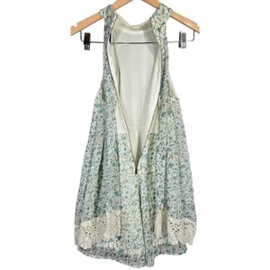 Judith March Floral Lace Trim Halter Romper Shorts Blue White M‎ thumbnail 3
