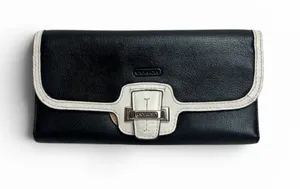 Coach Black Leather Wallet with White Trim and Buckle thumbnail 1