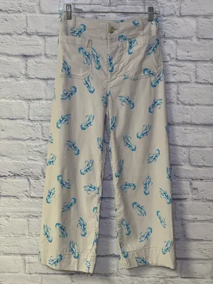 Maeve x Anthropologie Colette Blue Lobster Wide Leg High Rise Crop 25 Linen thumbnail 3