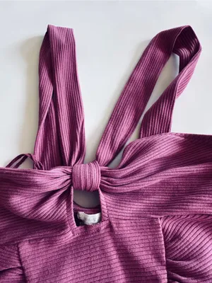 Urban Outfitters Ribbed Knot-Front Crop Top in Berry Size Medium thumbnail 4
