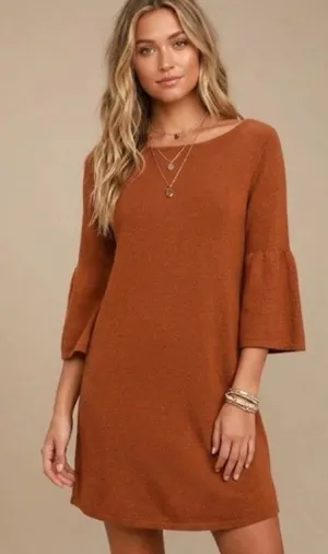 Anthropologie Moth Orange Knit Mini Dress Size S Bell Sleeve Sweater Dress thumbnail 1