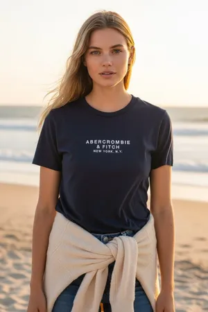 Abercrombie & Fitch Soft AF Tee Black Knit White Logo Short Sleeve Shirt Size M thumbnail 1