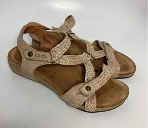 Taos The Gift Sandals Womens 39 Beige Good Braided Leather Strappy Comfort Cork thumbnail 1