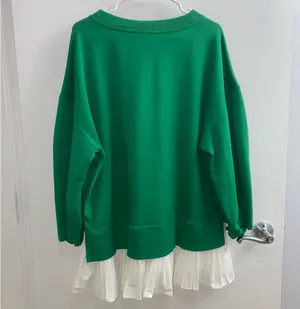 Anthropologie Maeve Ruffle Hem V-Neck Pullover Kelly Green Size L Preppy thumbnail 2
