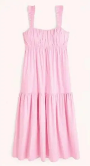 Abercrombie & Fitch Dress Womens Medium Maxi Ruffle Strap Tiered Pockets Bow thumbnail 1