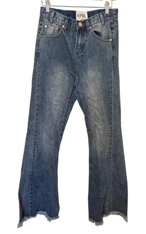 One Teaspoon Sz 26 Wide Flare Leg Bell Bottom High Rise Western Retro Blue Jeans thumbnail 1