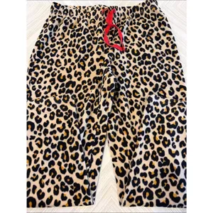 Nordstrom Leopard Print Fuzzy Lounge Pants Red Drawstring Soft Pajama Size M thumbnail 2