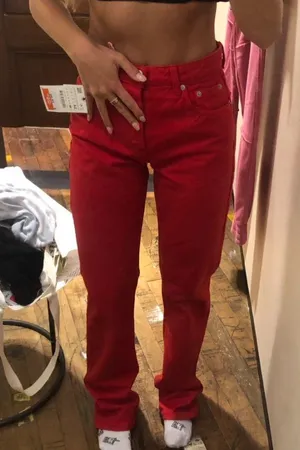 Zara Vibrant Red Straight-Leg Pants thumbnail 4