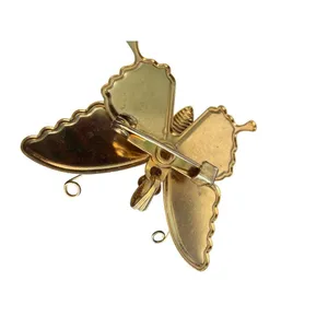 Vintage Gold Tone Butterfly Brooch Pendant Colorful Enamel Wings 3D Design 1.5" thumbnail 3