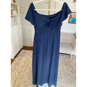 Altar’d State Navy Off Shoulder Romper Duster Wedding Guest M Quiet Luxury Boho thumbnail 3