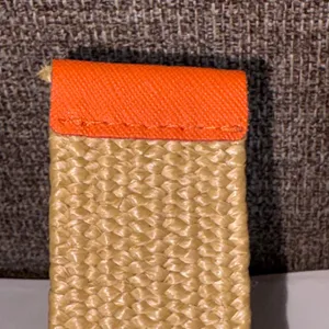 Michael Kors Woven Straw Belt Tan Orange White Leather Gold D-Ring Buckle 42" thumbnail 8