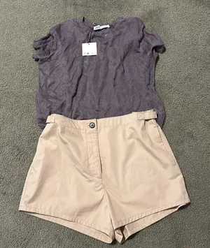 Zara beige hi waist adjustable flat front Shorts thumbnail 1