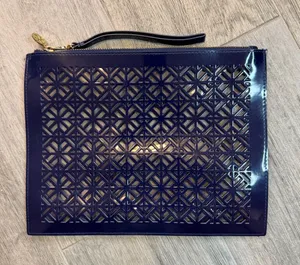 TORY BURCH Pouch Clutch Limited Edition Lace Cut Purse Travel Navy thumbnail 1