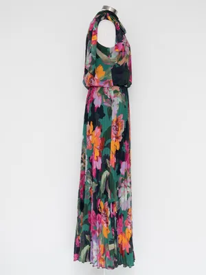 XSCAPE - Gia Floral Print Pleated Chiffon Halter Maxi Dress thumbnail 5