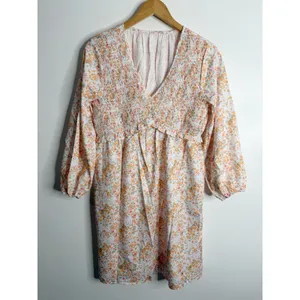 NEW‎ Floral Smocked Babydoll Dress V-Neck Cottagecore Boho Mini Medium Whimsical thumbnail 2