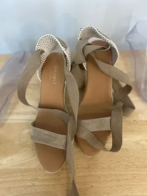 Anthropologie Maypol Spain Women LaceUp Beige Suede OpenToe Wedge Espadrilles thumbnail 8