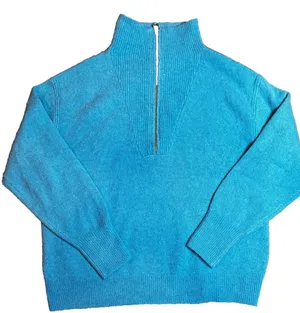 J Crew Turqoise Blue 1/4 Half Zip Mock Neck Wool Blend Pullover Sweater SZ S thumbnail 1