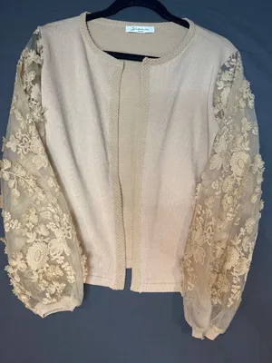 Sioni Milano Womens Medium Floral Embroidered Mesh Sleeve Cardigan Romantic thumbnail 1