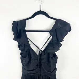 LULUS Black Regal Ruffles Back Ties Hidden Zipper V-Neck Flutter Sleeve Dress thumbnail 11