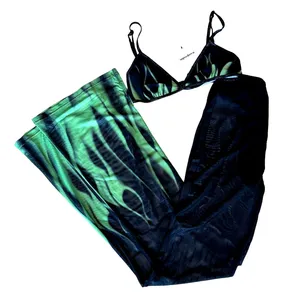 Superdown Black Sheer Flare Pant Set MEDIUM Crop Top Wicked Cochella $88 NEW thumbnail 8