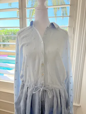Free People Blue Ombre Button-Front Long Sleeve Dress 100% Cotton thumbnail 2