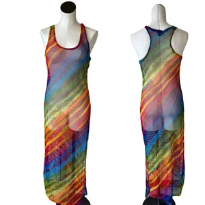 Nwot Mesh Sheer Rainbows Multicolored Swim Coverup Dress thumbnail 2