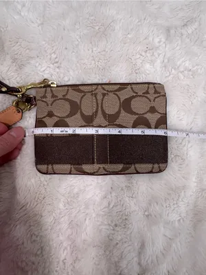 Coach Signature Canvas Wristlet in Khaki and Brown with Leather Strap thumbnail 4