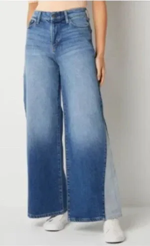 A.N.A. Size 8 Two-Tone High-Rise Wide Leg, Kick Pleat Denim Jeans. New With Tags thumbnail 1