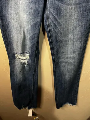 Risen High Rise Distressed Raw Hem Long Inseam Straight Leg Denim Jeans thumbnail 4