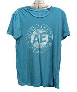 American Eagle Teal/White Graphic Logo‎ Short Sleeve T-Shirt Size XS Crew Neck thumbnail 1