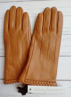 Sole Society Leather Gloves with Braided Trim NWT thumbnail 1