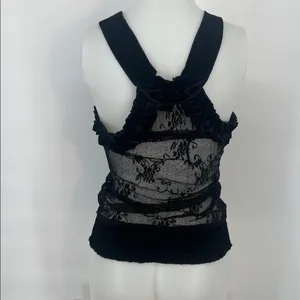 Urban Behavior Black Sheer lace Mesh Velvet Trim Y2K romantic Goth Clubwear M thumbnail 7