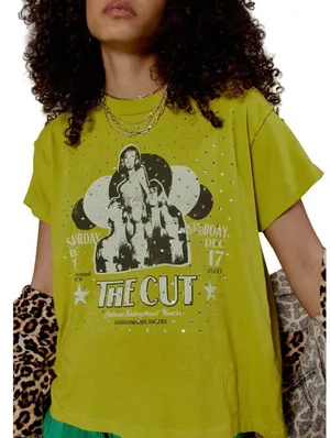 NWT DAYDREAMER The Cut Rhinestones Reverse‎ GF Tee in Sour Apple Green thumbnail 1