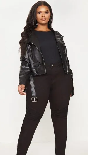 NWT PrettyLittleThing Black Faux Leather PU Biker/Moto Jacket Plus Size XL thumbnail 2