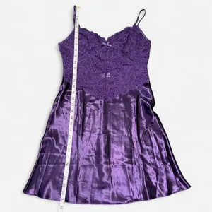 Source Unknown Royal Purple Lace and Satin Sexy Lingerie Mini Slip Dress, Size SMALL thumbnail 4