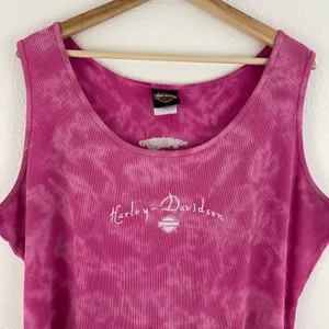 Harley Davidson Vintage Y2K Pink Tie Dye Rocklin, CA Graphic Muscle Tee Tank Top thumbnail 2