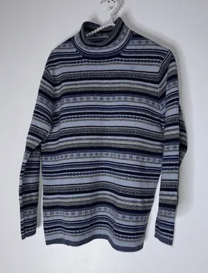 vintage eddie‎ bauer Medium Blue Fair Isle Mock Neck Lambswool Sweater thumbnail 1