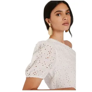 HEMANT AND NANDITA White Eyelet One Shoulder Tiered Dress Size 4 Anthropologie thumbnail 2