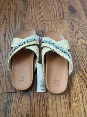 a new day Braided Crystal-Accent Slide Sandals in Natural Size 6 New thumbnail 4