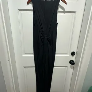 All Saints Sheer Black/Gray Elke V-Neck Slit Maxi Dress Size Large thumbnail 2