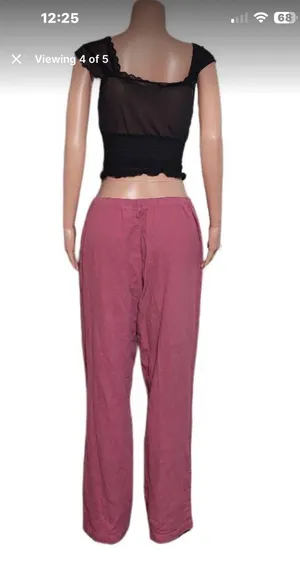 women textured high waist elastic waist pull-on pink pant L thumbnail 2