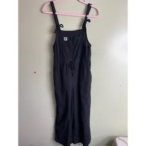 Lucy & Yak Black Linen Blend Jumpsuit Size 2 Wide Leg Cropped Drawstring Waist thumbnail 2