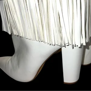 White super cute urban cowgirl style double fringed heeled boots! thumbnail 6