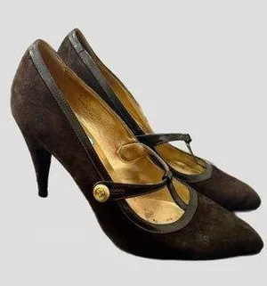 Coach T-Strap Heels Brown Suede size 10 thumbnail 1