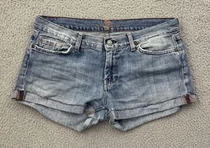 7 For All Mankind Dojo Denim Jean Shorts 2" Low Rise Festival Retro Women's 31 thumbnail 1